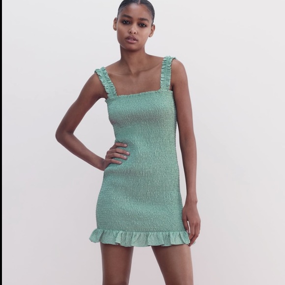 Zara Washed Green Textured Weave Dress NWT - Picture 1 of 8